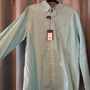 Crown & Ivy Men's Aqua Checkered Button Down Long Sleeve Shirt